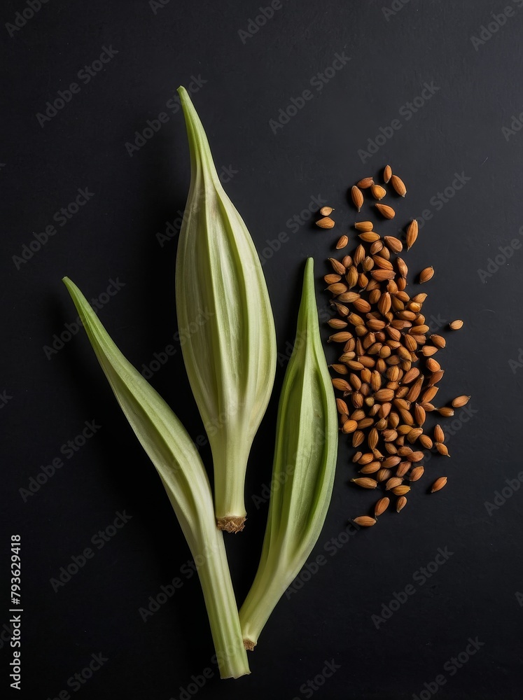 Obraz premium Okra seeds on a black background.