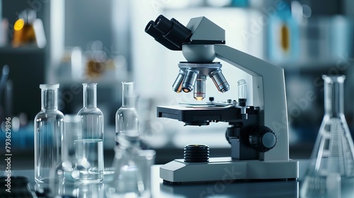 Scientific Exploration: Microscope and Lab Glassware in Research Laboratory Setting