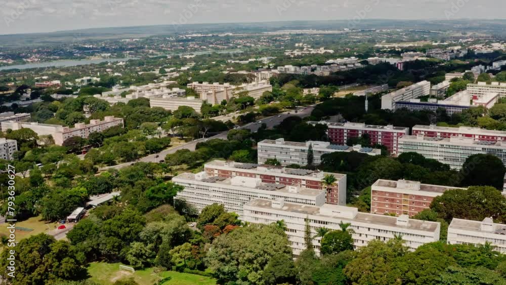 Brasilia Superquadras, Flying Over Residential Apartment Buildings With Greenery in Asa Sul Brasilia Superquadras, Flying Over Residential Apartment Buildings With Greenery in Asa Sul