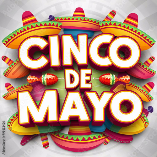 Celebrate cinco de Mayo text effect and illustration invitation card with curly calligraphic font, art design curls and decorative flourishes on white background ai generative