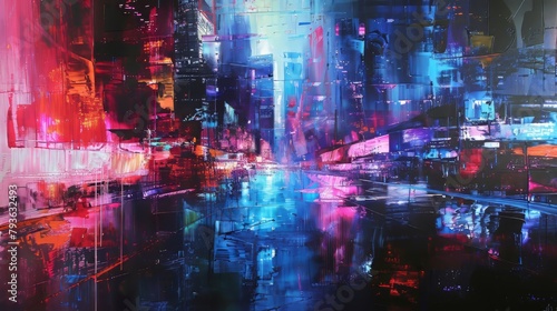 Futuristic cityscapes bathed in the shimmering brilliance of neon lights, captivating the viewer against white photo