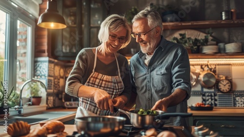 Middle-aged couple cooking together