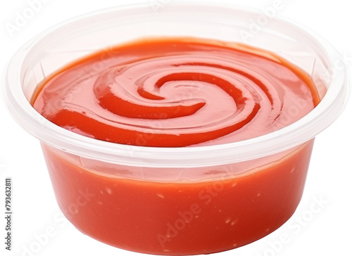 clear plastic container of ketchup sauce dip isolated on white or transparent background,transparency 
