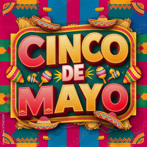 Celebrate cinco de Mayo text effect and illustration invitation card with curly calligraphic font, art design curls and decorative flourishes on white background ai generative