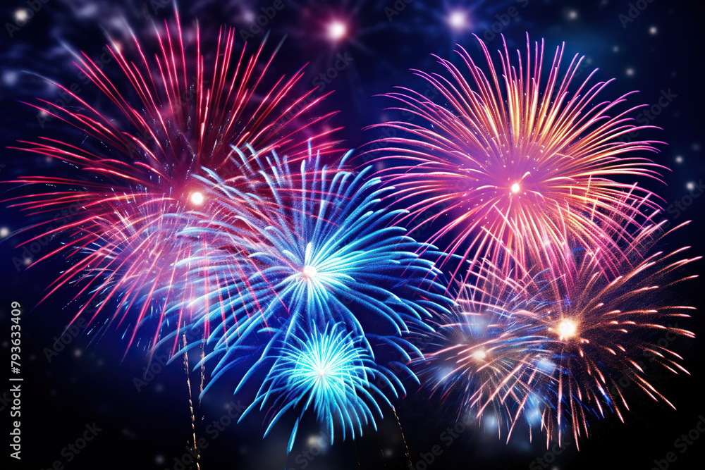 Generative ai on theme festive brightly fireworks on twilight background high in dark sky Generative ai on theme festive brightly fireworks on twilight background high in dark sky