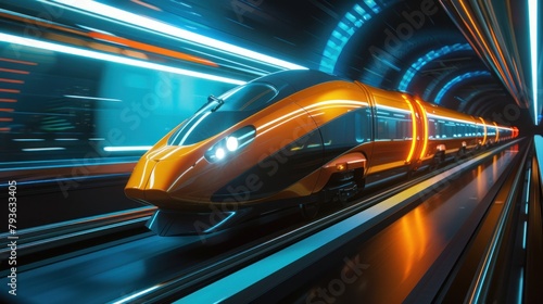 orange futuristic train running high