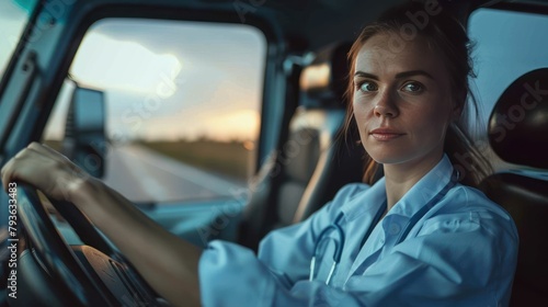 Female doctor driving home