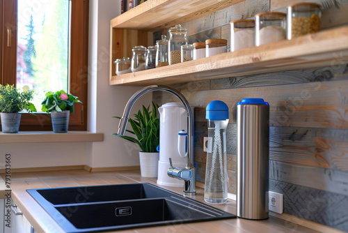Generative ai on the theme of water filtration system for home, clean soft liquid to drinking