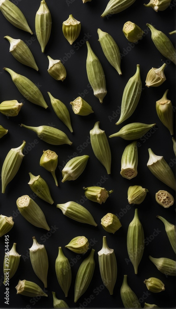 Obraz premium Okra seeds on a black background.