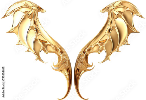 dragon wings made of gold,golden dragon wings isolated on white or transparent background,transparency  photo