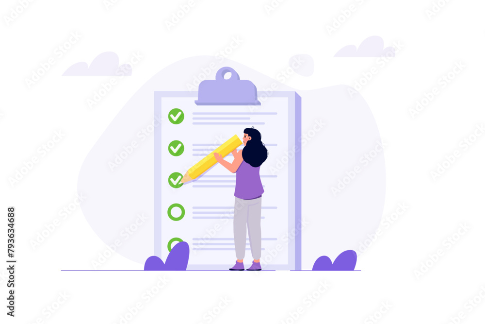 Obraz premium Complete project task, getting things done, business accomplishment concept. Flat Vector illustration.