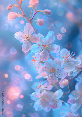 pastel pink and blue cherry blossoms