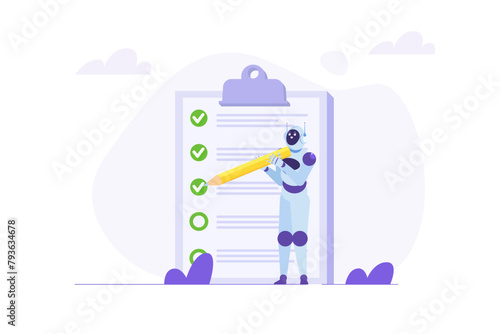Robot or ai complete project task, getting things done, business accomplishment concept. Isometric Vector illustration.