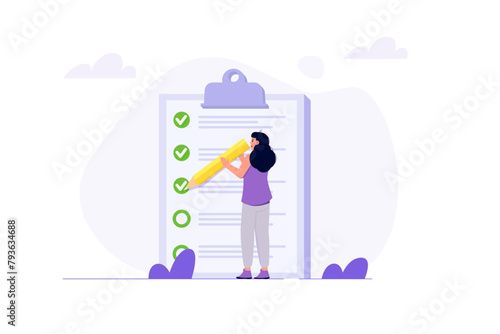 Complete project task, getting things done, business accomplishment concept. Flat Vector illustration.