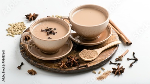 Traditional Indian Tea Masala Chai Tea Spice Tea with Milk on a white background
