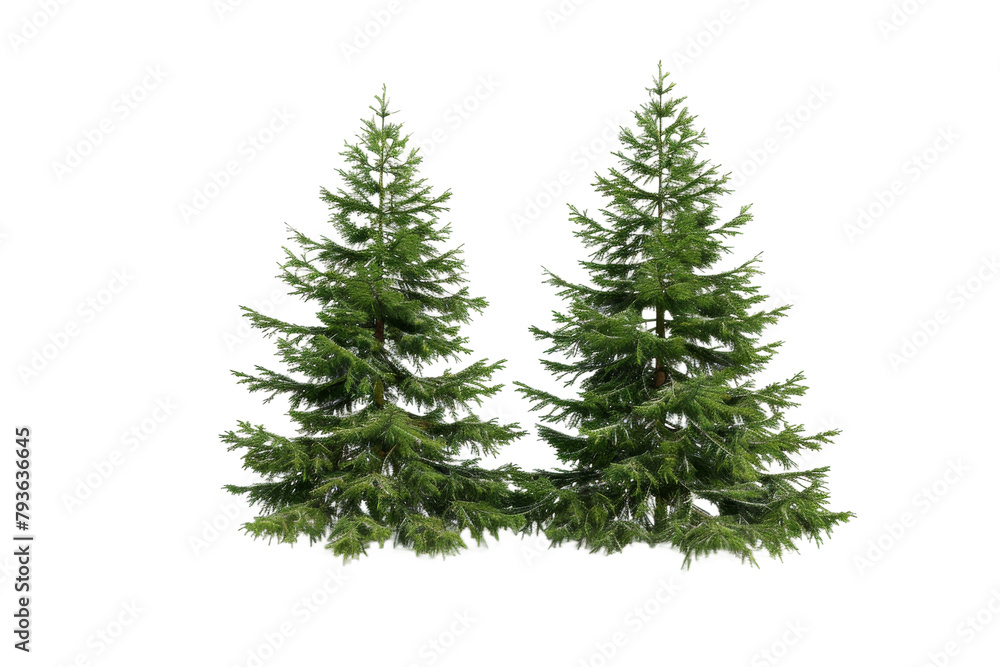 Two Evergreen Trees on a White Background