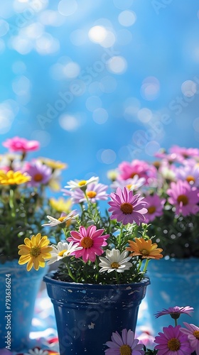 colorful flowers against a blue sky background