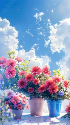 colorful flowers against a blue sky background