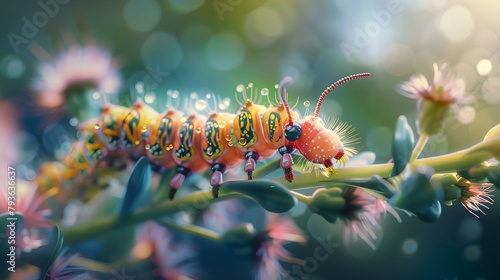 Cute beautiful caterpillar in nature, closeup, macro