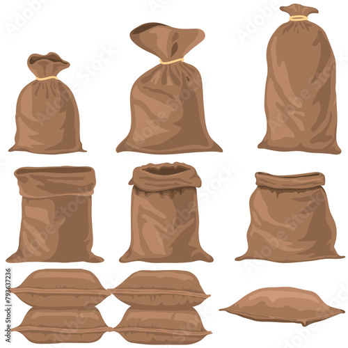 Set of sack bag open and close vector illustration