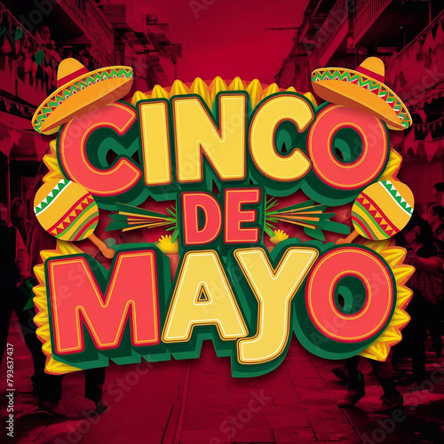Celebrate cinco de Mayo text effect and illustration invitation card with curly calligraphic font, art design curls and decorative flourishes on white background ai generative