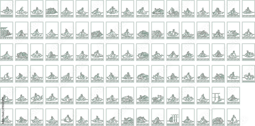 シンプルな百人一首のカラーシャドウアイコンセット