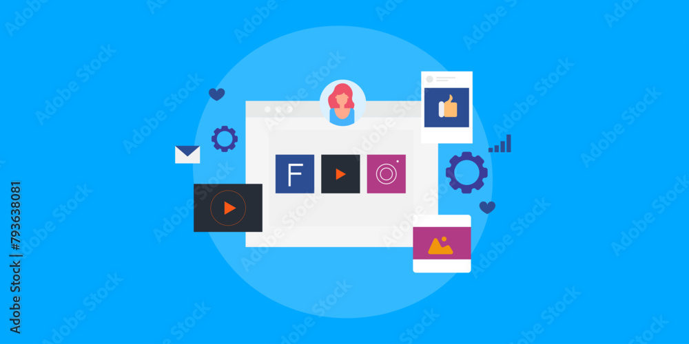 Social media account management software solution for business and professional. Vector illustration concept. Social media account management software solution for business and professional. Vector illustration concept.
