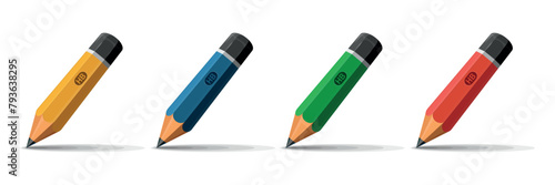 Set equipment. Pencil for writing. Artist's tool. Colorful pencils isolated on white background. Mechanical drawing. Pencil stationery write. Vector artwork of pencils. Professional school photo