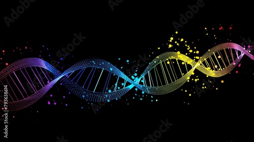 Abstract Retro Vector DNA Structure Wallpaper on Black Background - Scientific Genetic Code Art