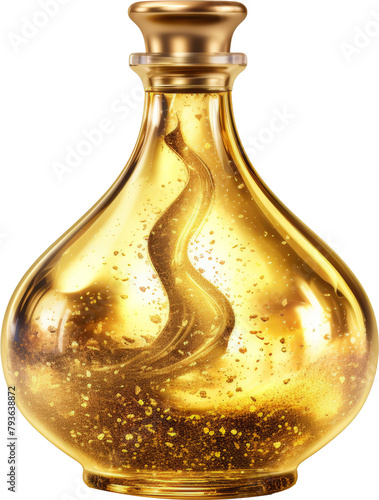 crystal magic potion made of gold,golden magic crystal bottle isolated on white or transparent background,transparency 