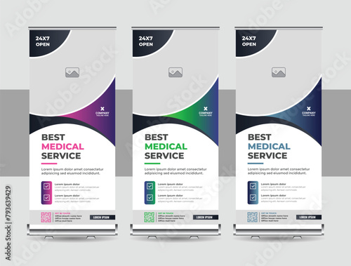Corporate healthcare, clinic or medical roll up banner design template layout vector