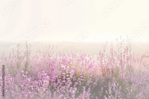 Serene lavender field on a soft transparent white backdrop  evoking a sense of calmness