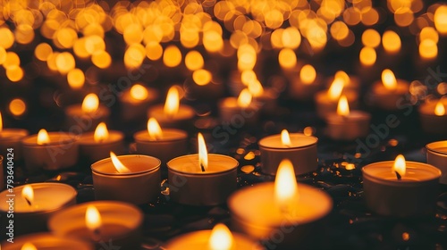 Burning tea lights, candle vigil concept