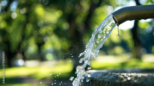 Nature's Elixir: Water Spiraling from Pipe with Dynamic Vitality
