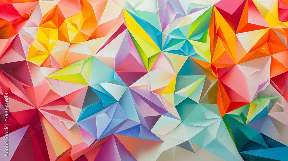 Fototapeta premium Vibrant and dynamic polygonal designs adding visual interest to white surfaces