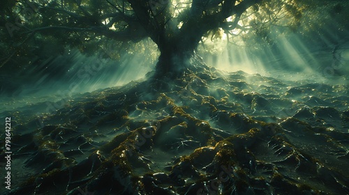 he intricate network of roots beneath the forest floor, each tendril reaching out to nourish the towering trees above.
