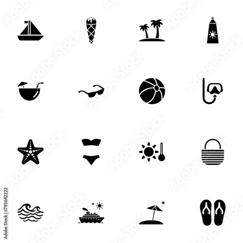 Sea Travel icon - Expand to any size - Change to any colour. Perfect Flat Vector Contains such Icons as beach, resort, umbrella, pool, cruise, diving, alcohol, cocktail, sunglasses, surfboard, ship