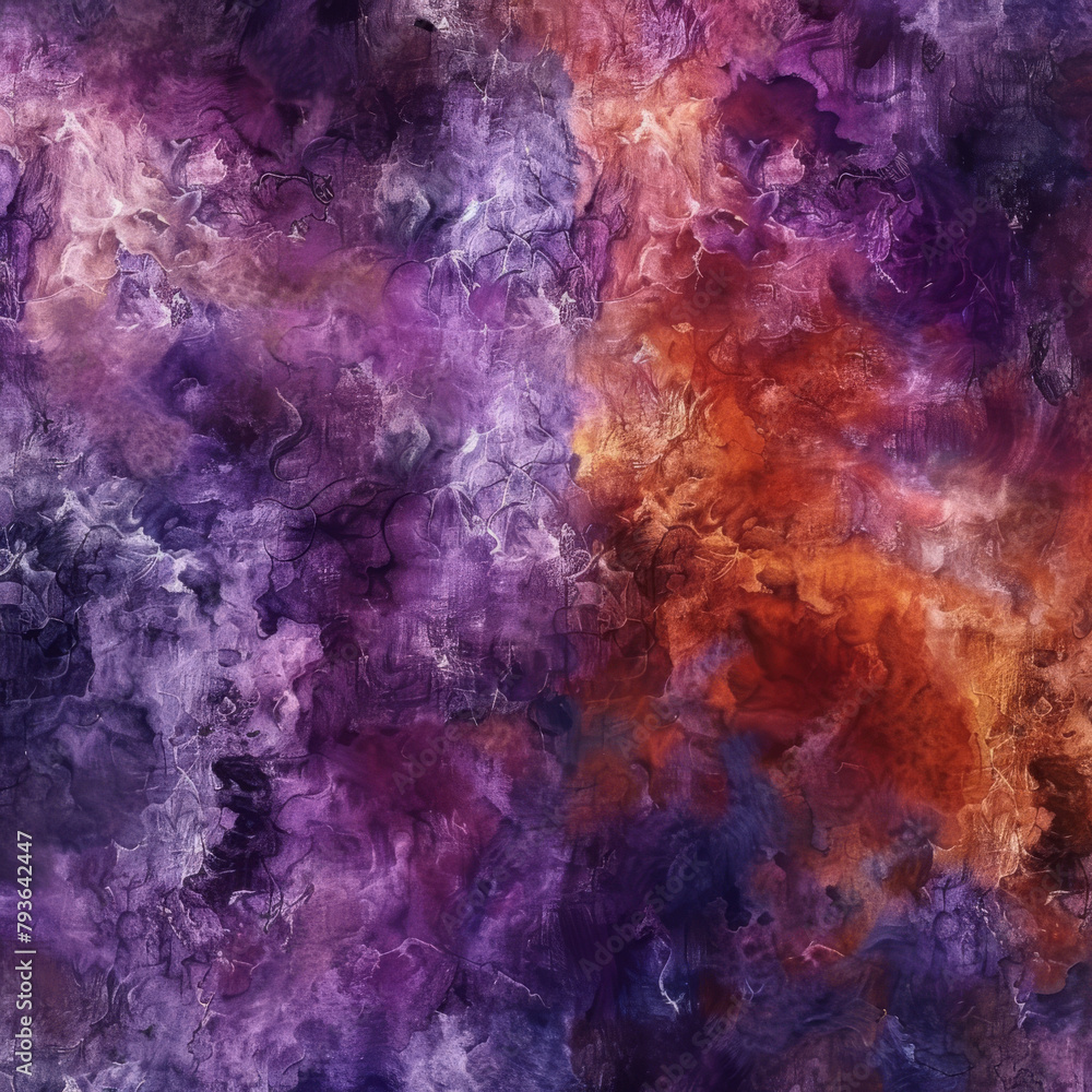 Textured Abstract Background with Crochet and Paint Techniques in Lilac and Burnt Orange
