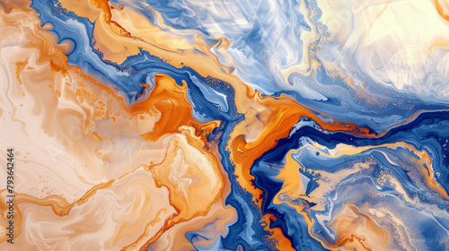 An aerial view abstract background capturing the organic flow of rivers and natural landscapes, rendered in Peach Fuzz, chambray blue, and sunshine yellow