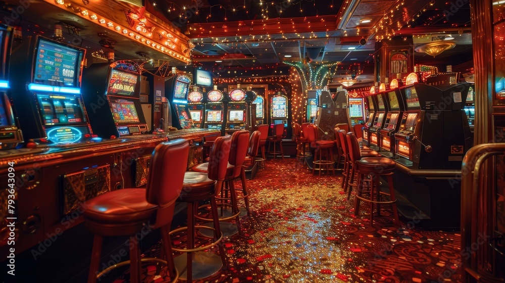 Casino Interior with Slot Machines: A photo capturing the excitement of a jackpot win on a slot machine