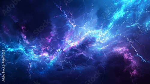 Digital abstract of a thunderstorm  charged with electric blues and purples  dynamic and powerful