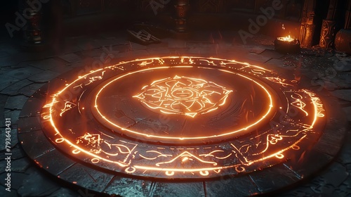 Scifi demonic summoning circle glowing with neon sigils