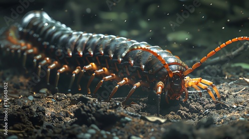 Shadowy, nightmarish centipede crawling in the depths of hell