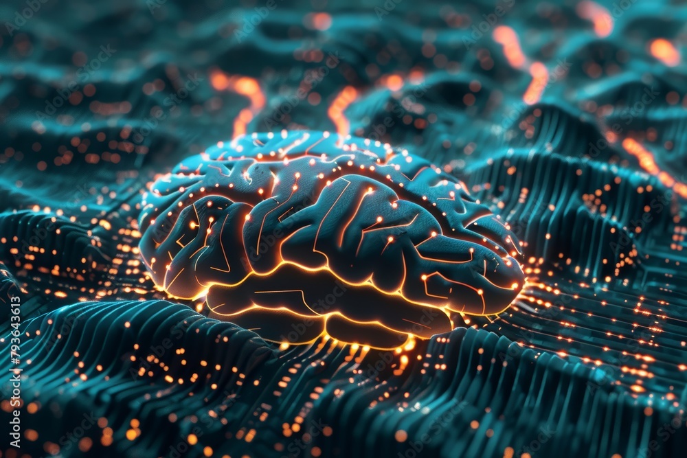 Abstract digital brain with AI decision-making process and algorithms ...