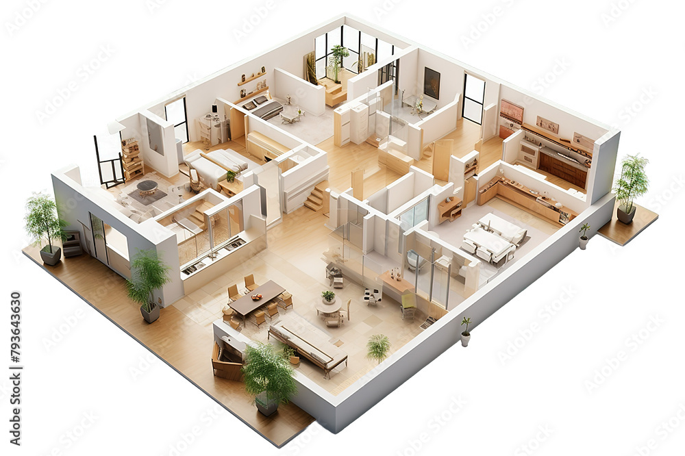 Floor plan top view. Apartment interior 3D render isolated on a ...