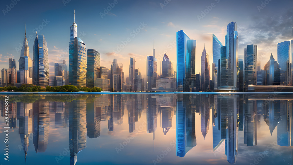 Urban skyline, commercial and financial areas in the city center, business center, high-rise buildings in the city center, glass walls and high-end business, technology and commerce, smart city