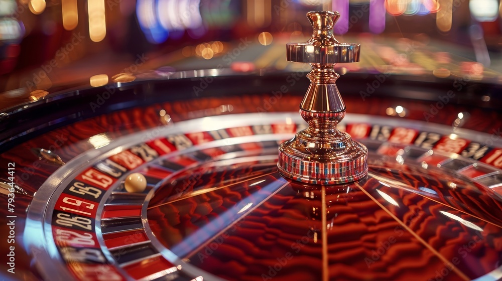 Roulette Betting: A photo of a roulette ball landing on a number, determining the winning bet Roulette Betting: A photo of a roulette ball landing on a number, determining the winning bet