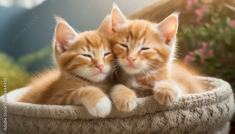 Naklejka premium Cozy Kittens: Snuggle Time with Ginger Kittens Embracing