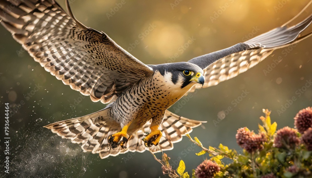 Fototapeta premium Swift Precision: Peregrine Falcon in Action, Capturing Wildlife Majesty