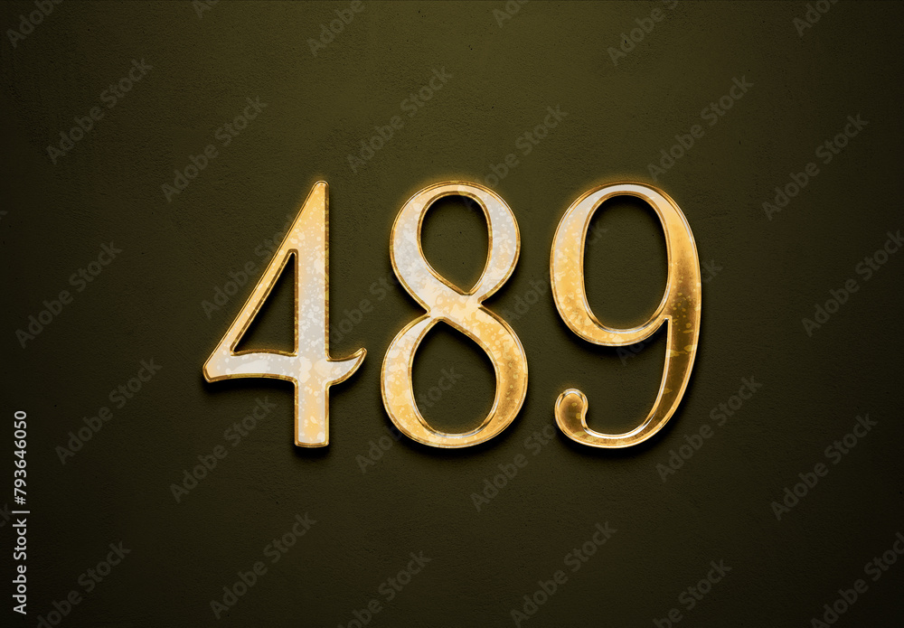 Old gold effect of 489 number with 3D glossy style Mockup. Old gold effect of 489 number with 3D glossy style Mockup.